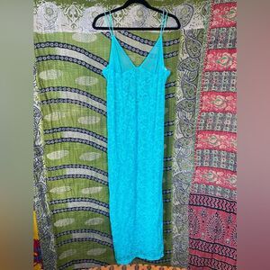 Y2K Victoria's Secret Turquoise Butterfly Mesh Maxi Dress Size Extra Large